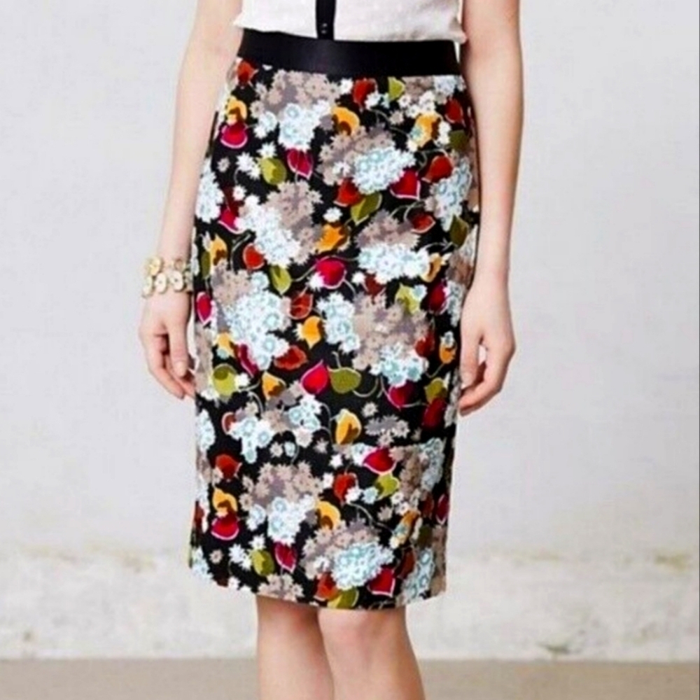 Anthropologie Girls From Savoy Eero Floral Linen Pencil Skirt 8